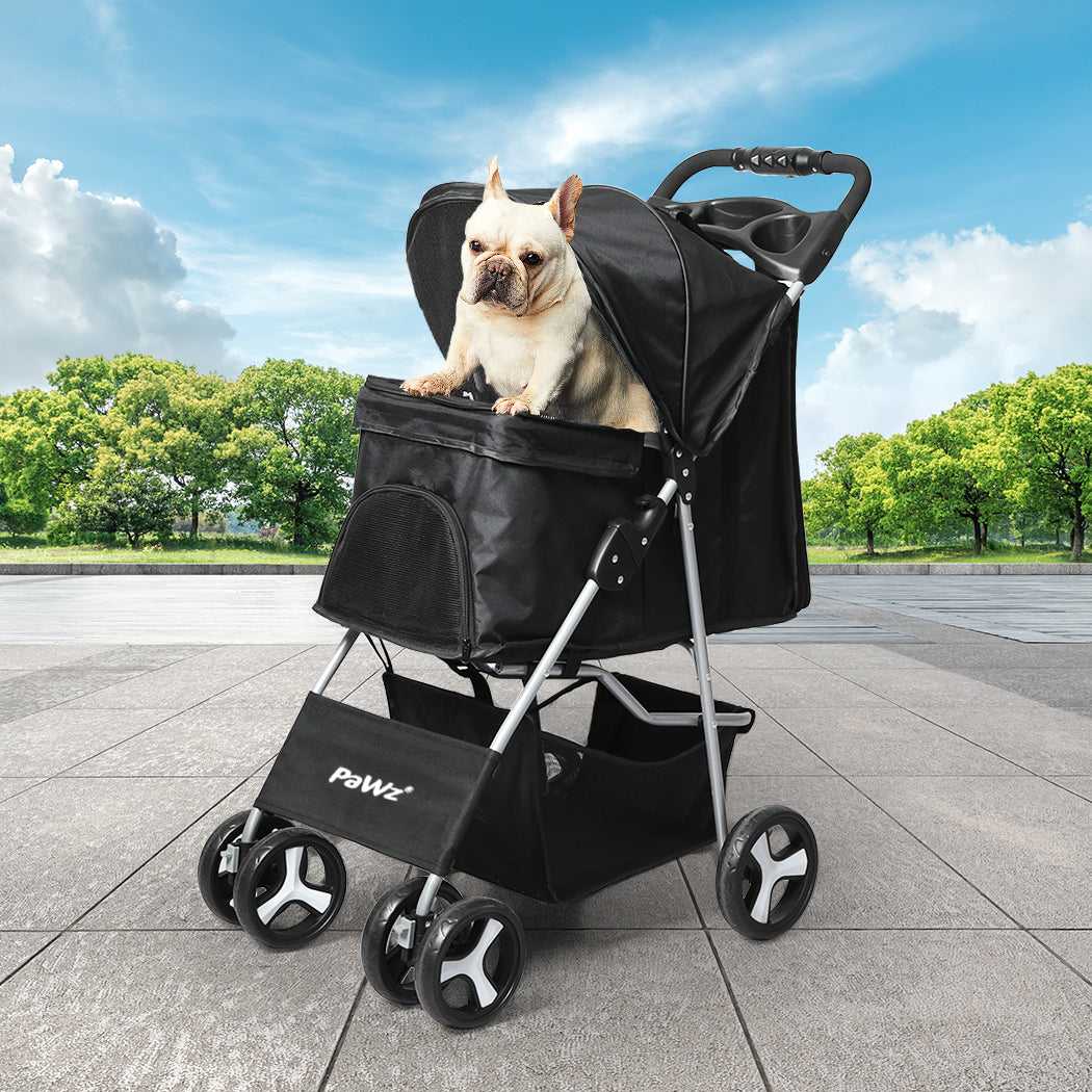 PaWz 4 Wheels Pet Stroller Dog Cat Cage Black-2065254344764297222