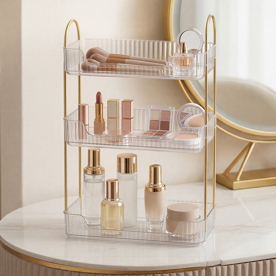 Ilus 3 Tier Makeup Organiser Vanity Countertop Shelf Cosmetic Holder White-2065254302259220486