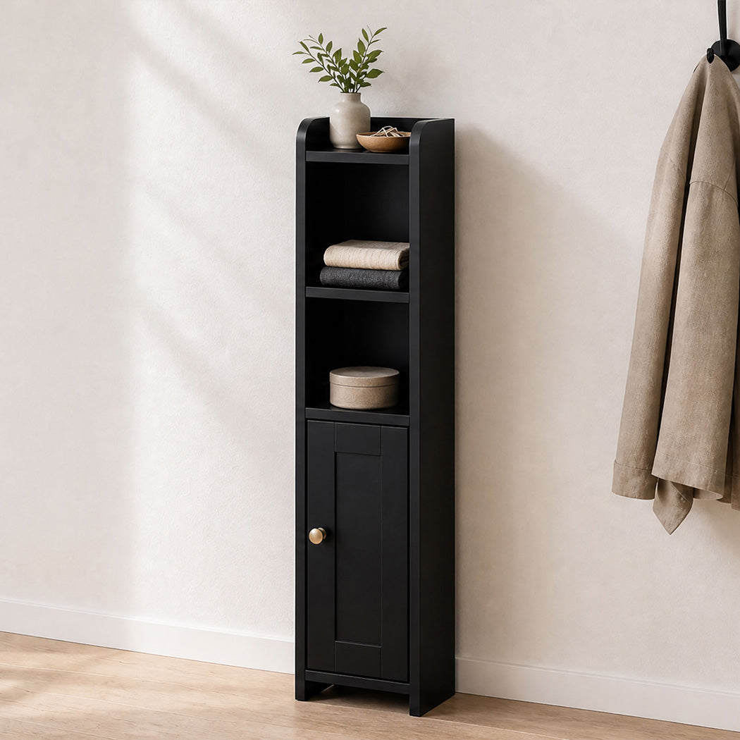 Levede Bathroom Cabinet Storage Slim Organiser Paper Holder Corner 78.5cm Black-2061251856520318982