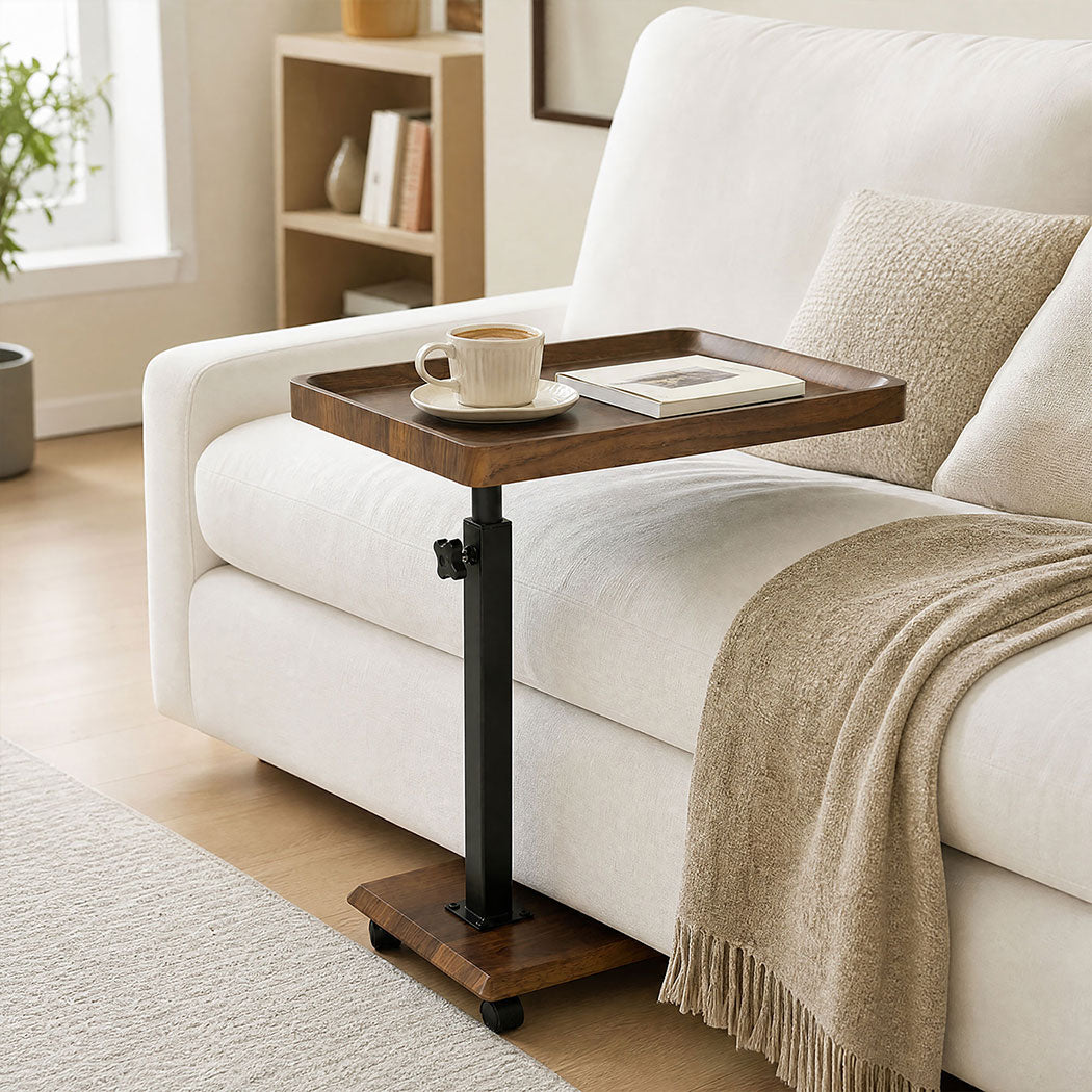 Levede C Shaped Side Table Height Adjustable Rolling 360° Swivel Top End Table-2072893557752074246