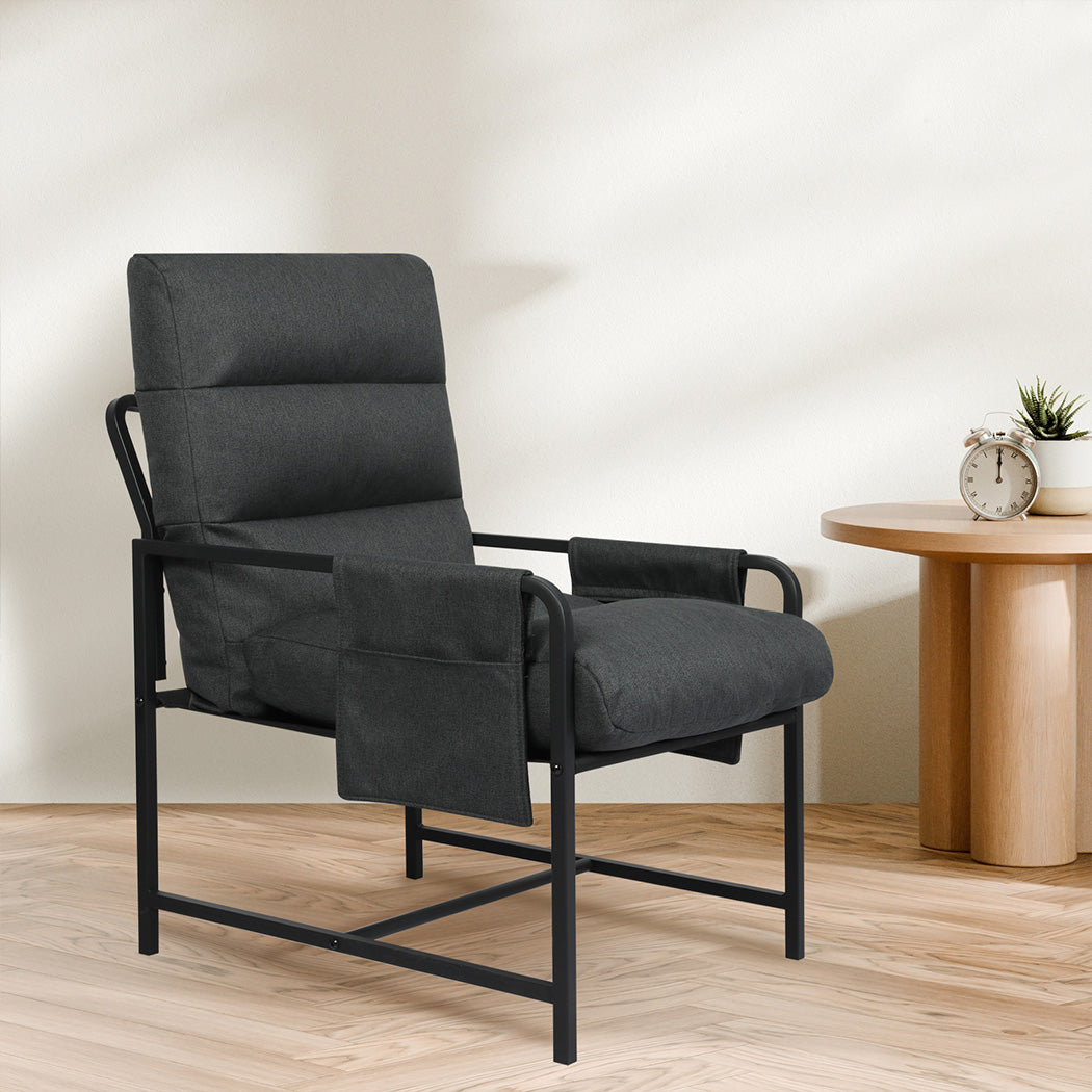Levede Metal Framed Lounge Chair Linen in Dark Grey-1919278353454600198