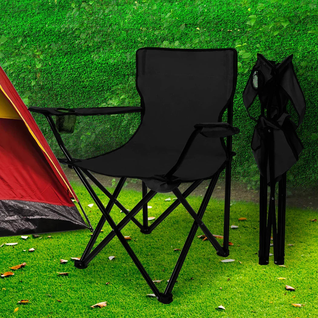 Levede Camping Chairs Folding Arm Foldable Black-2006733106232561670