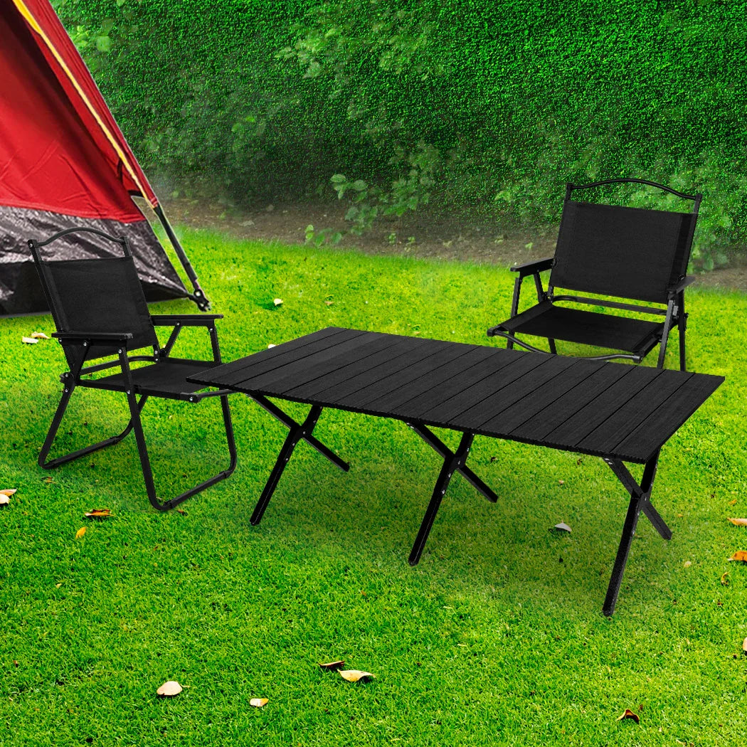 Levede Folding Camping Table Chair Set Black-2006733114482757638