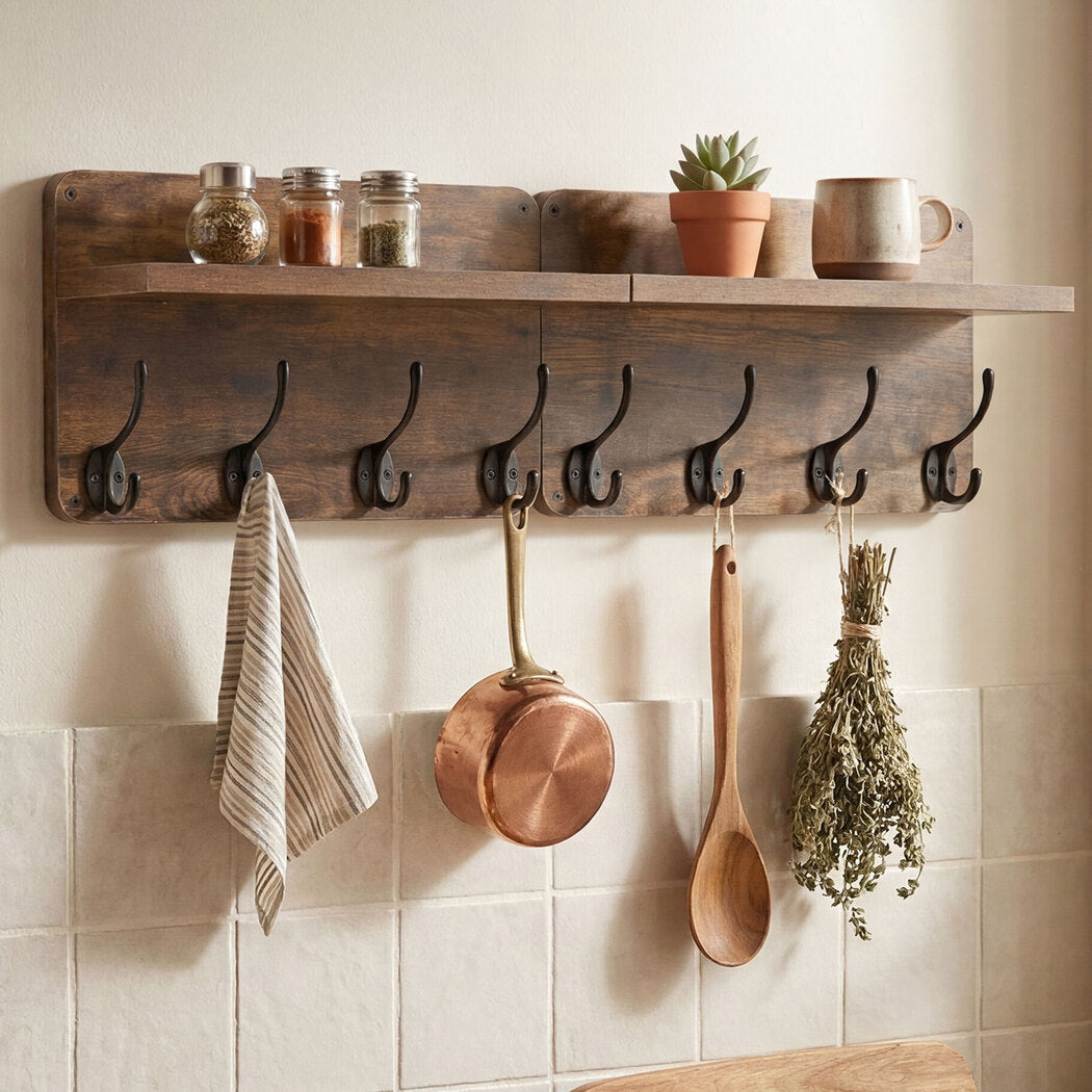 Levede Wall Mounted Coat Rack 2 Pcs Entryway Organizer Storage Rack Shelf Hooks-2061251860060311558