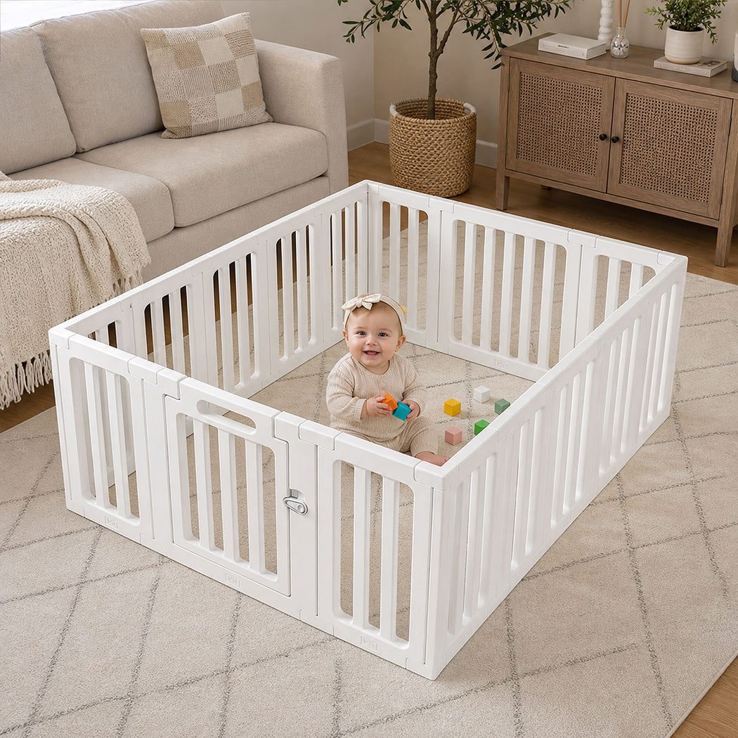 BoPeep Large Baby Playpen HDPE Safety Fence with 36 Suction Cups Indoor White-2100034970889359366