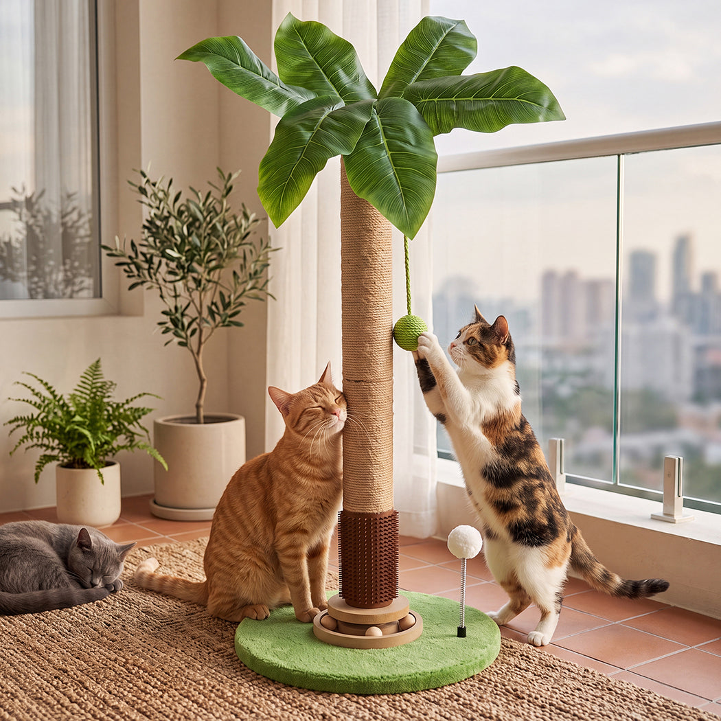 Pawz Cat Scratching Post 77cm Palm Tree Cat Scratcher Balls Sisal Green-2100034990111854598