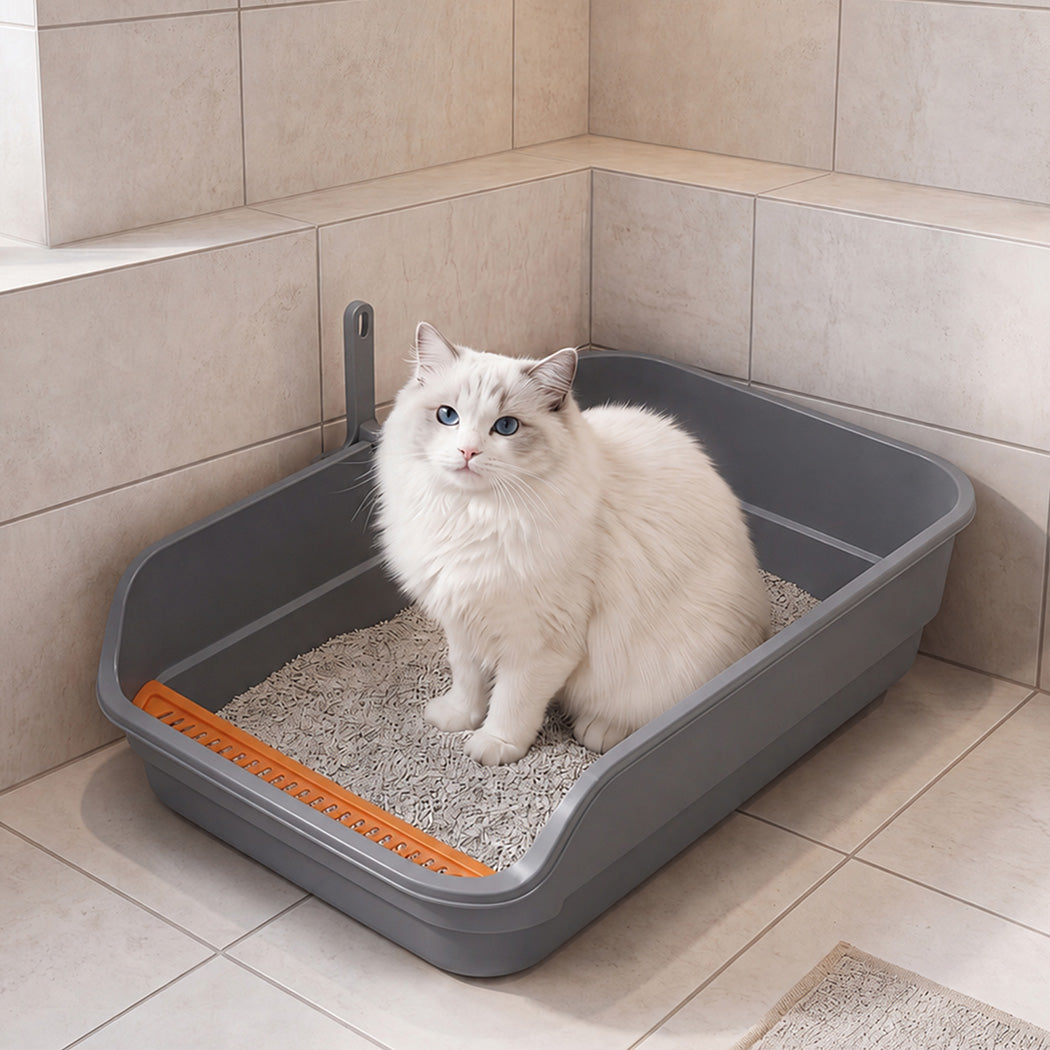 Pawz Large Cat Litter Box High Sided Open Top Cat Litter Tray 60cm Grey-2072893574265049094