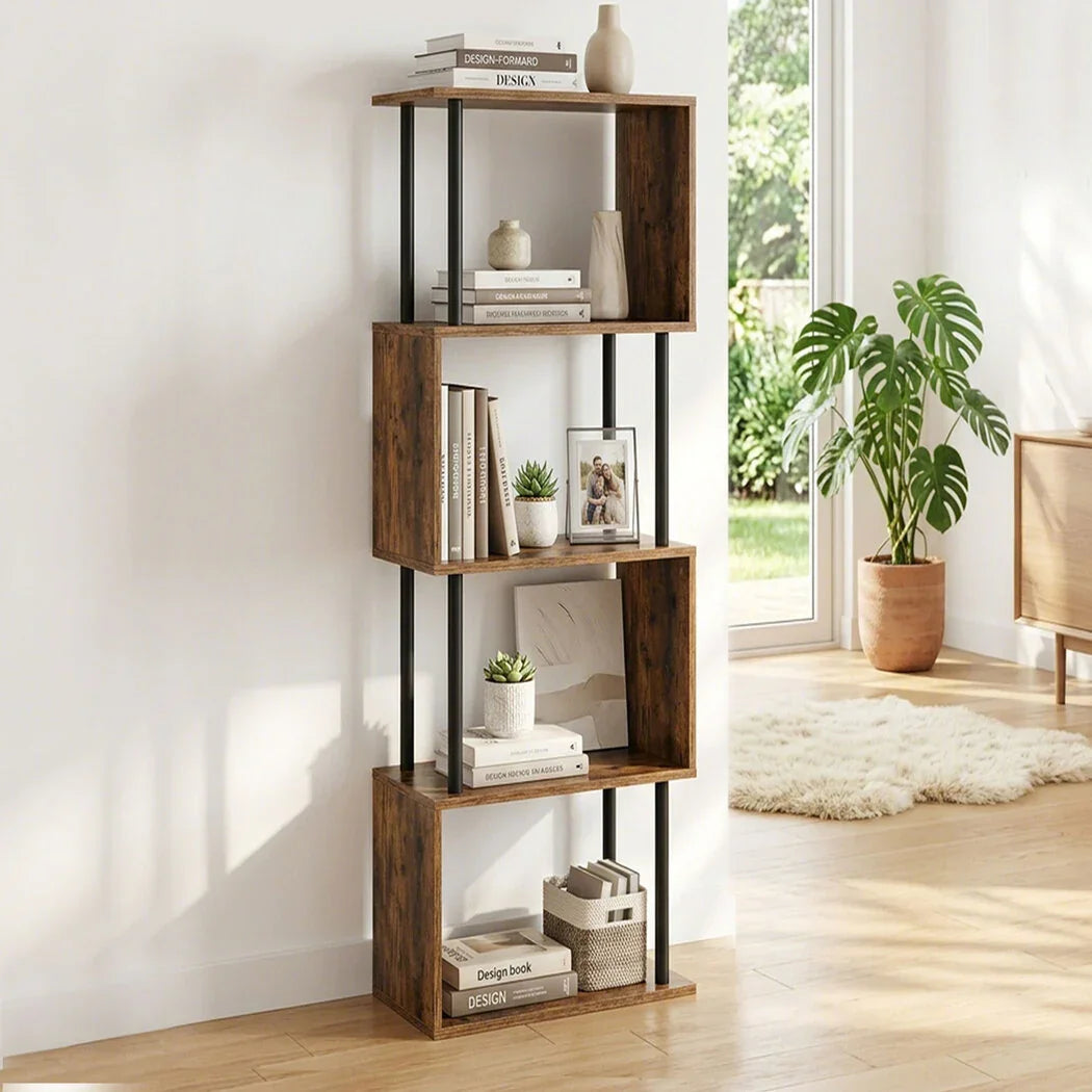 Levede Bookshelf 5 Tier Display Shelf Bookcase Storage Rack S-Shaped Anti-Tip-2050056772479225862