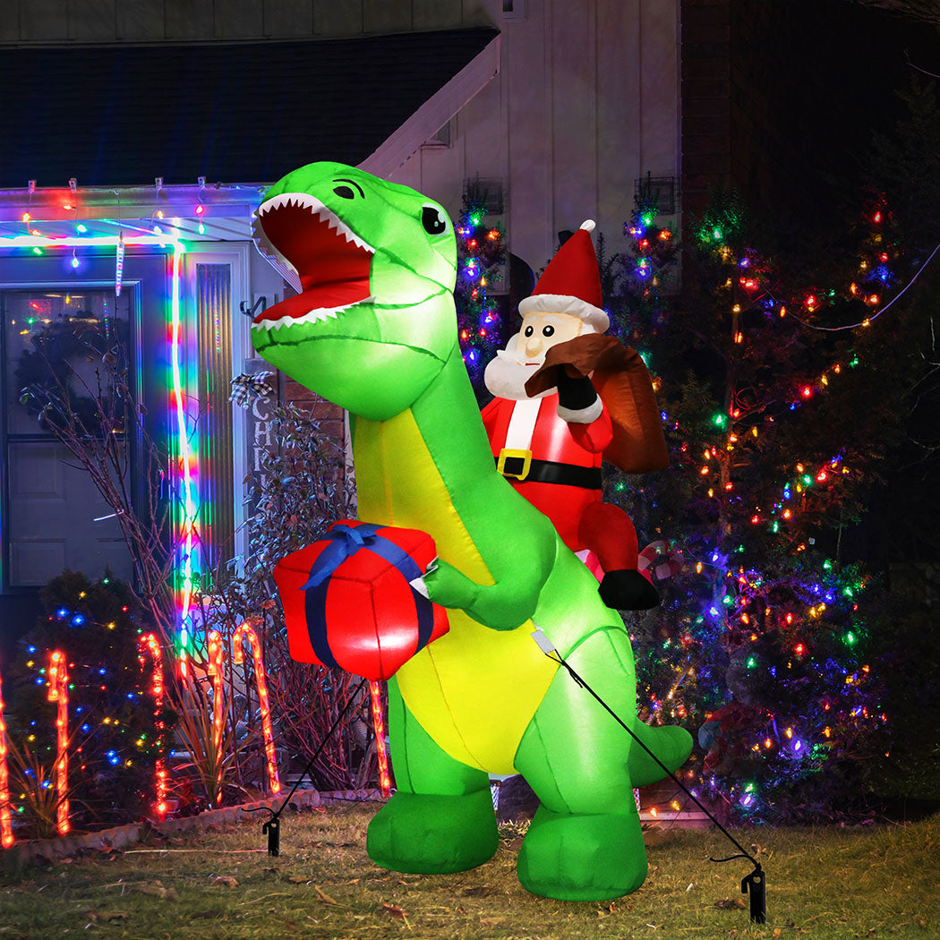 Santaco Christmas Inflatables Outdoor Santa Claus Riding Dinosaur Lights D�cor-2065254639862943750