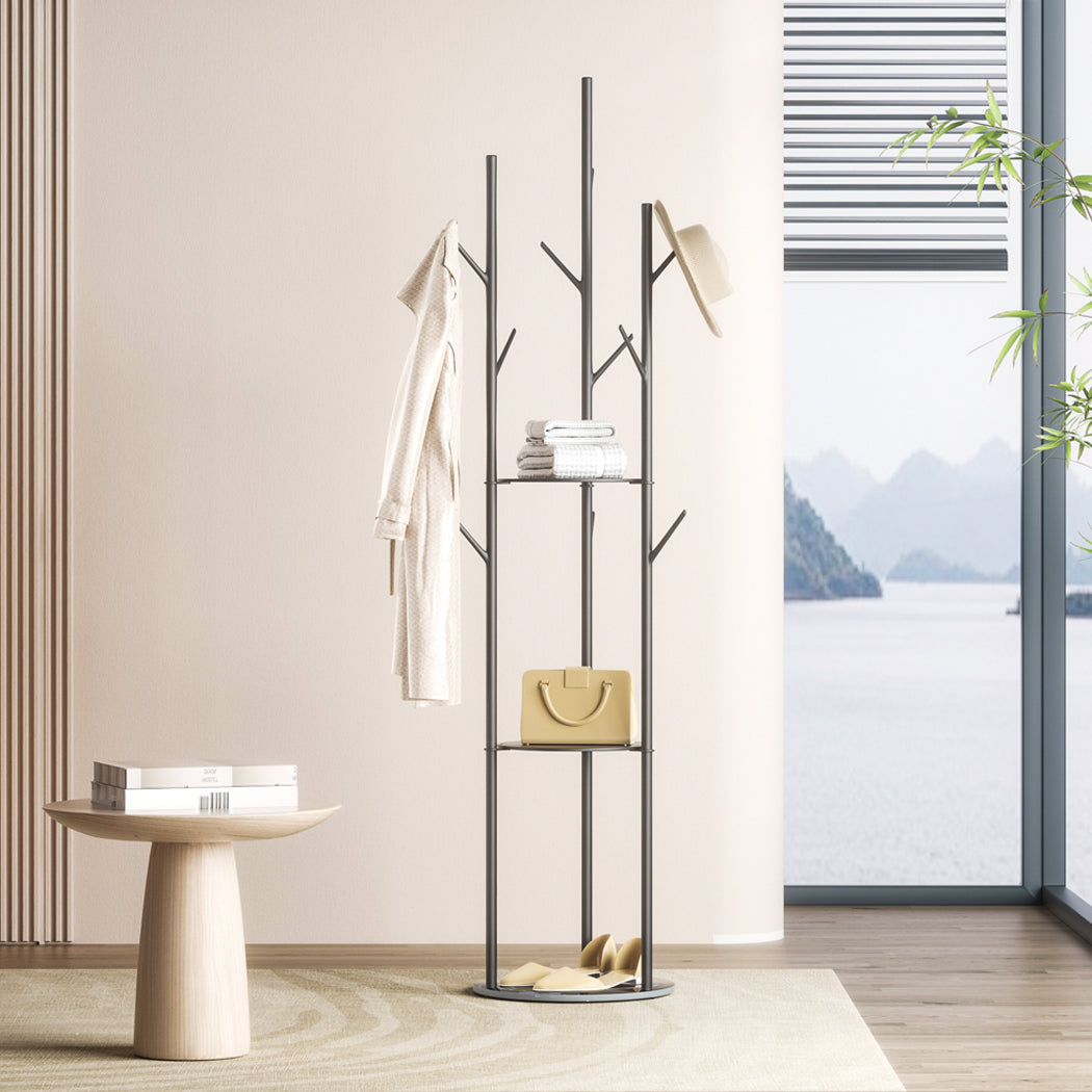 Levede Coat Rack Clothes Stand 8 Hook Organizer Black-1864183323820167174