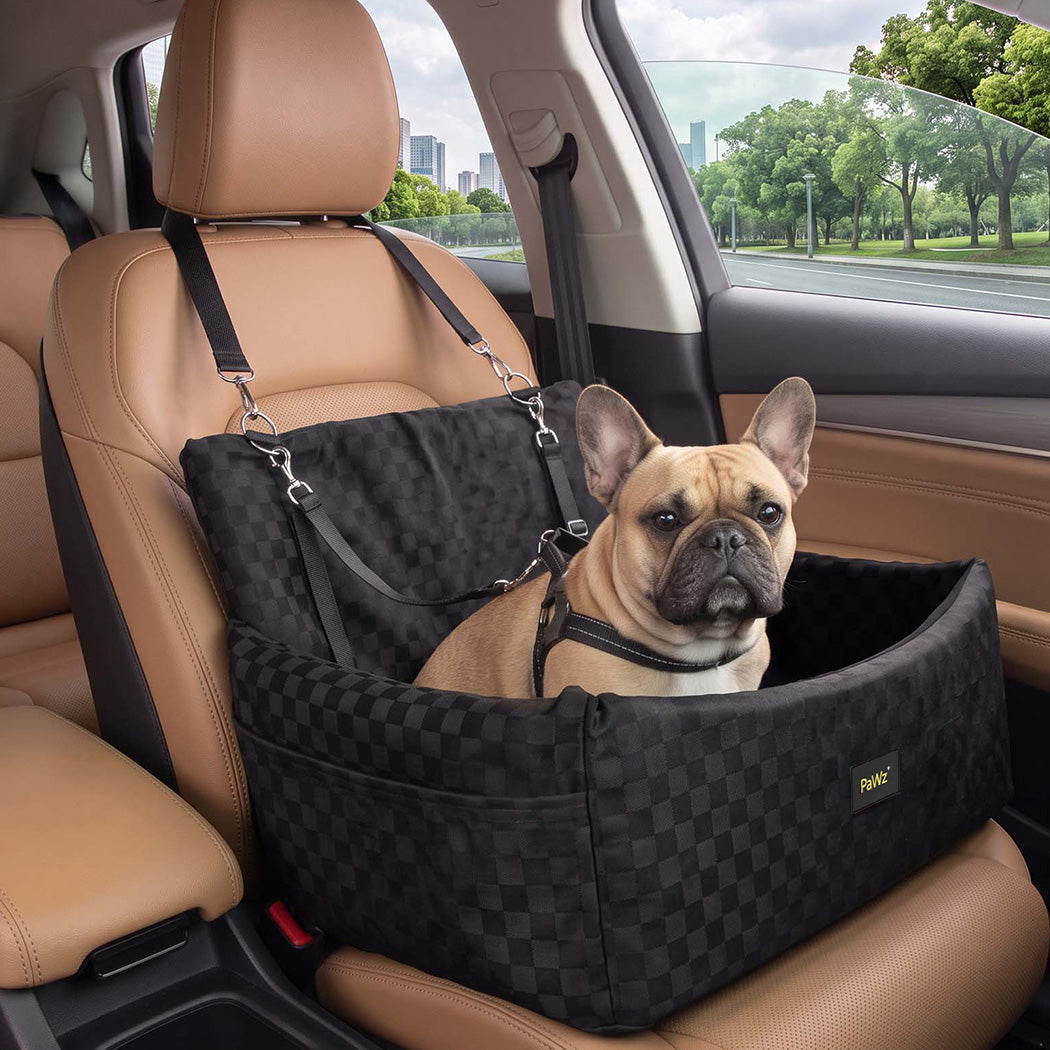 Pawz Large Dog Car Seat Booster Plush Dual-Side Portable Travel Bed Black-2100034993047867398