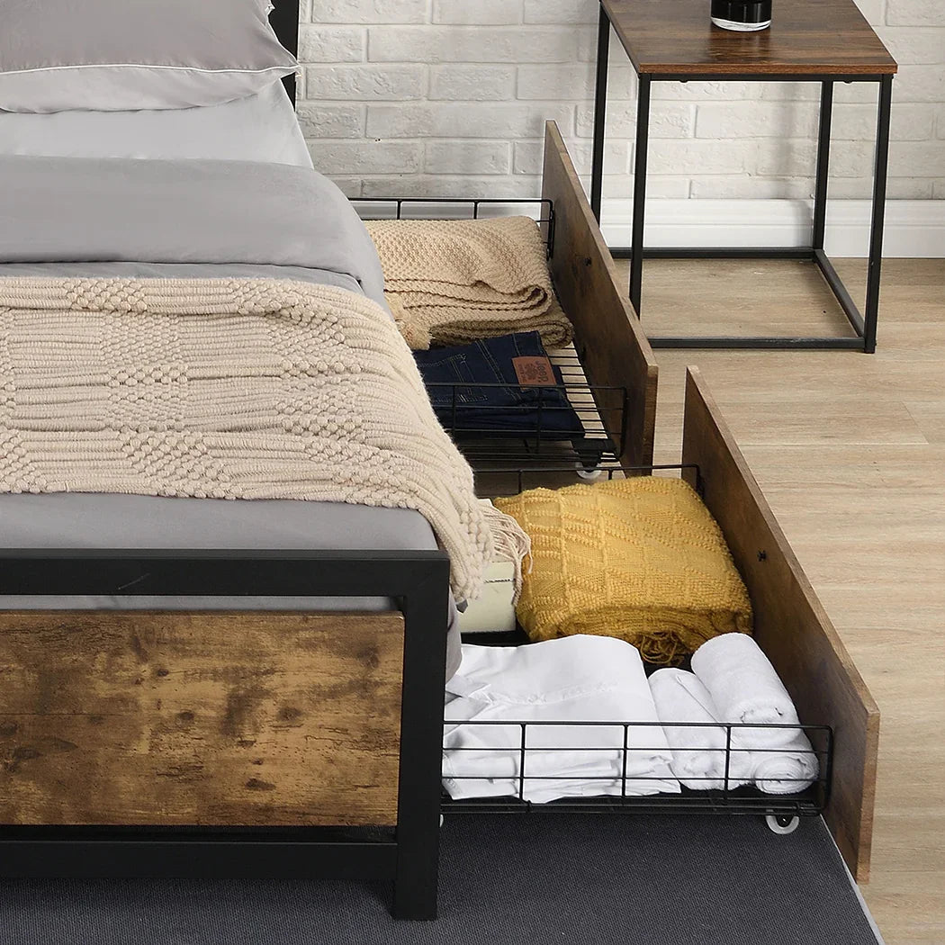 Levede 4 Double Bed Frame Storage Drawers-2029387280225013767