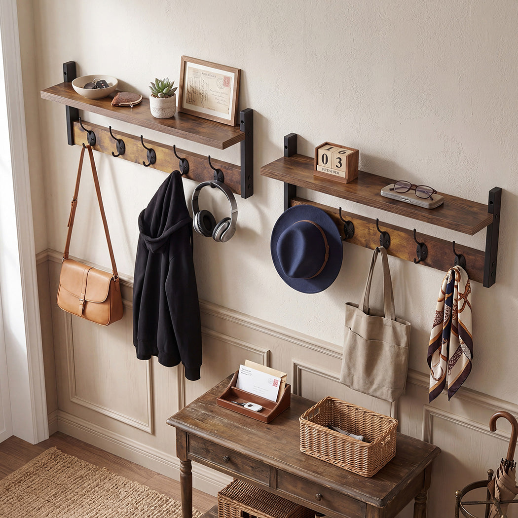 Levede Coat Rack Shelf Wall Mounted Entryway Double Hook Wall Floating Hat Rack-2050059009775505414