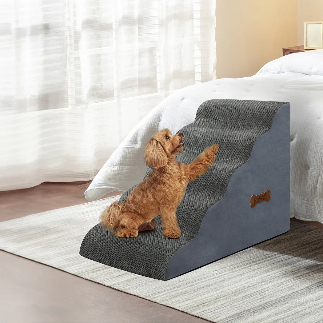 Pawz 5 Steps Pet Stairs Dog Ramp High Density Foam Grey-2029387208141705222