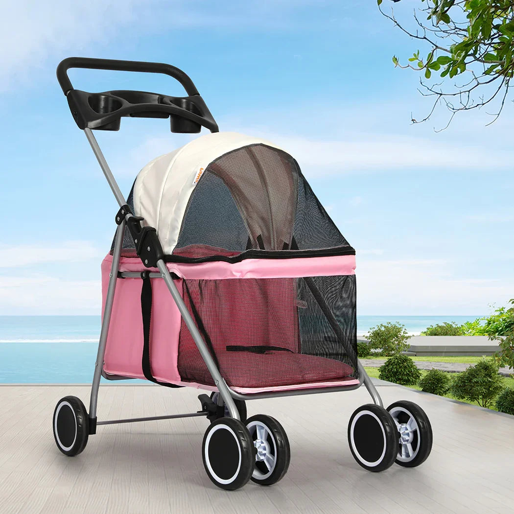 PaWz Pet Stroller Dog Cat Carrier Foldable Pink-2006733031599116294