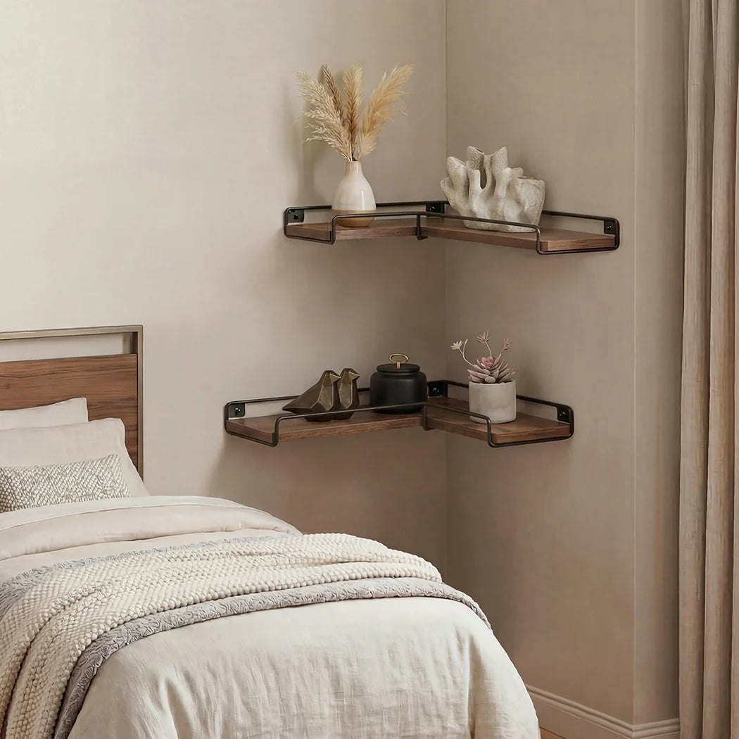 Levede Floating Shelf DIY Corner Wall Shelf 2Pcs Storage Display Rack Bedroom-2050059024665284614