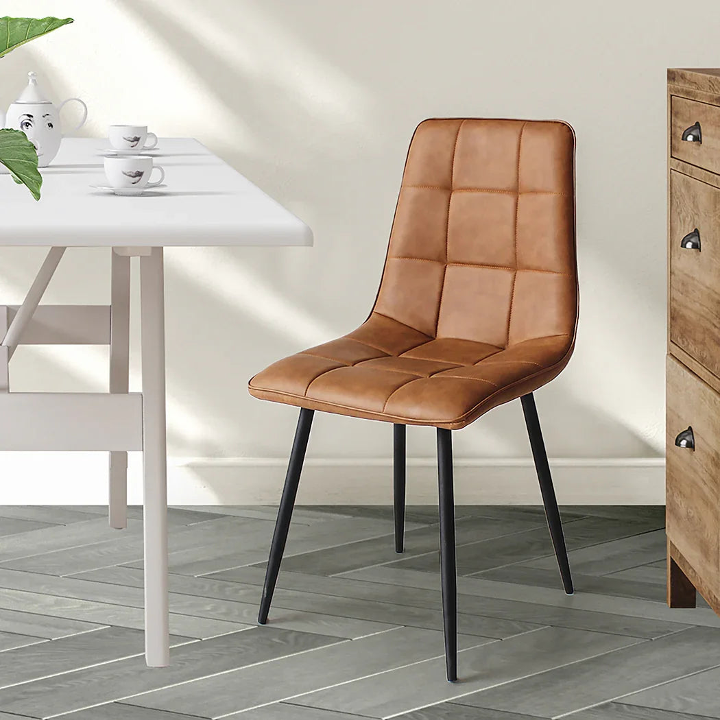 Levede 4x Dining Chairs Kitchen Chair Brown Faux Leather-2025742039429287942