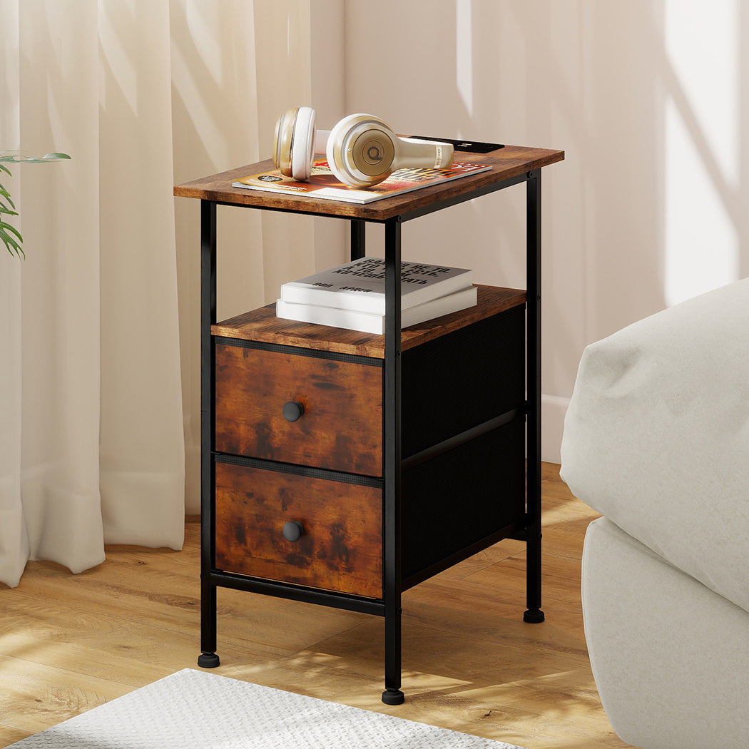 Levede Bedside Table Side Table 2 Drawers Cabinet Brown-2011971114674294790
