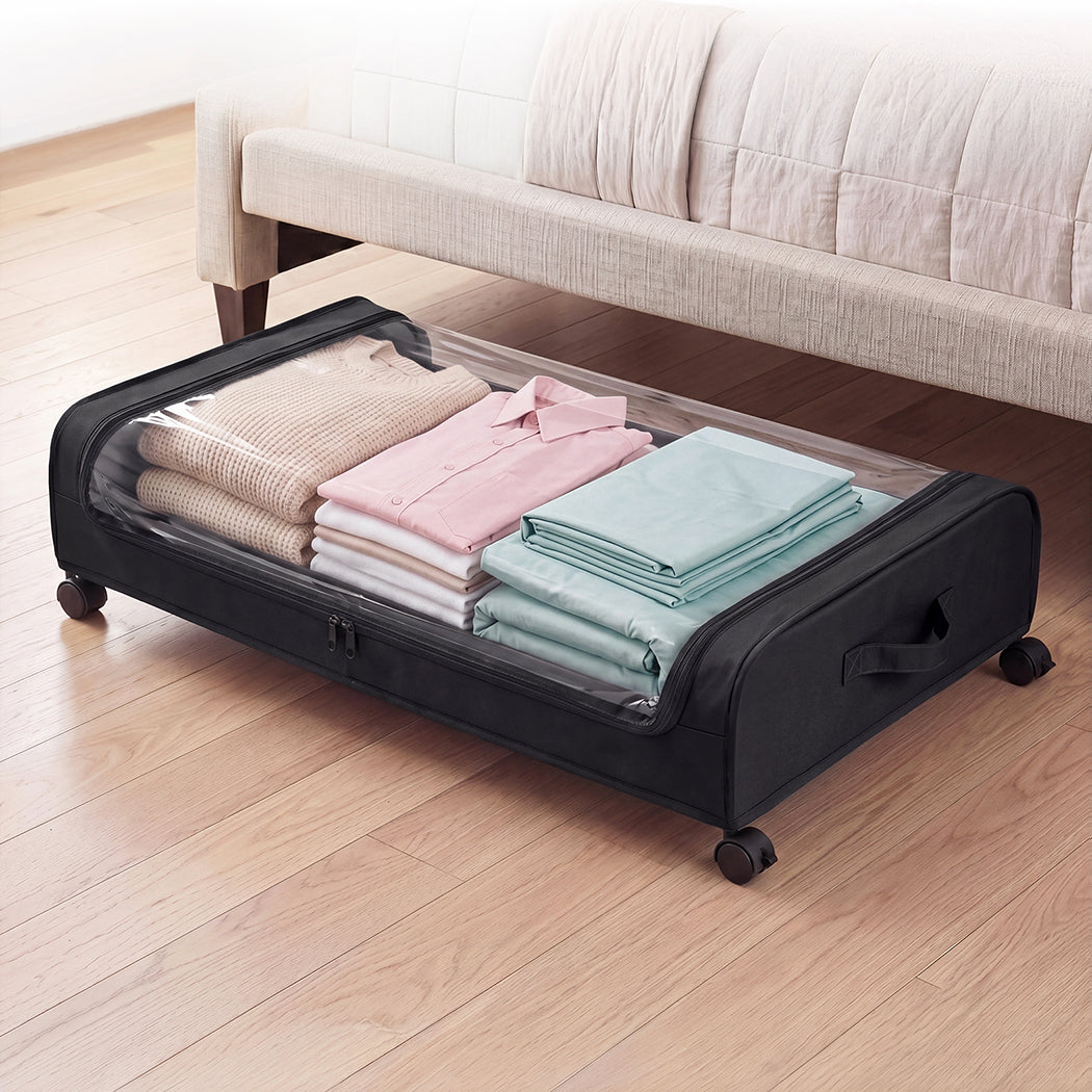 Levede 2x Under Bed Storage Containers for Shoe and Apparel Clear-Lidded Black-2072893558800650246