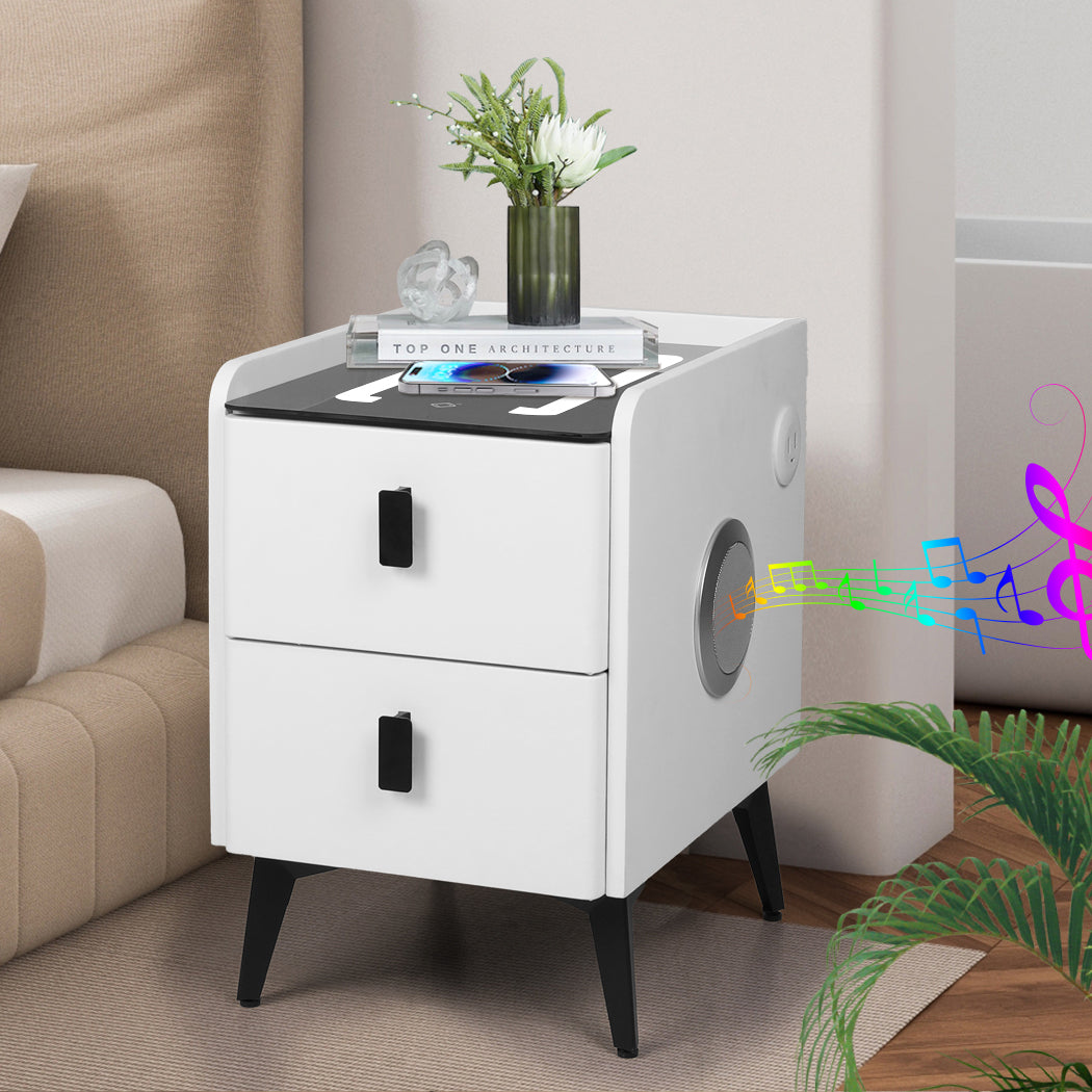 Levede Bedside Table LED Lights Drawers Storage