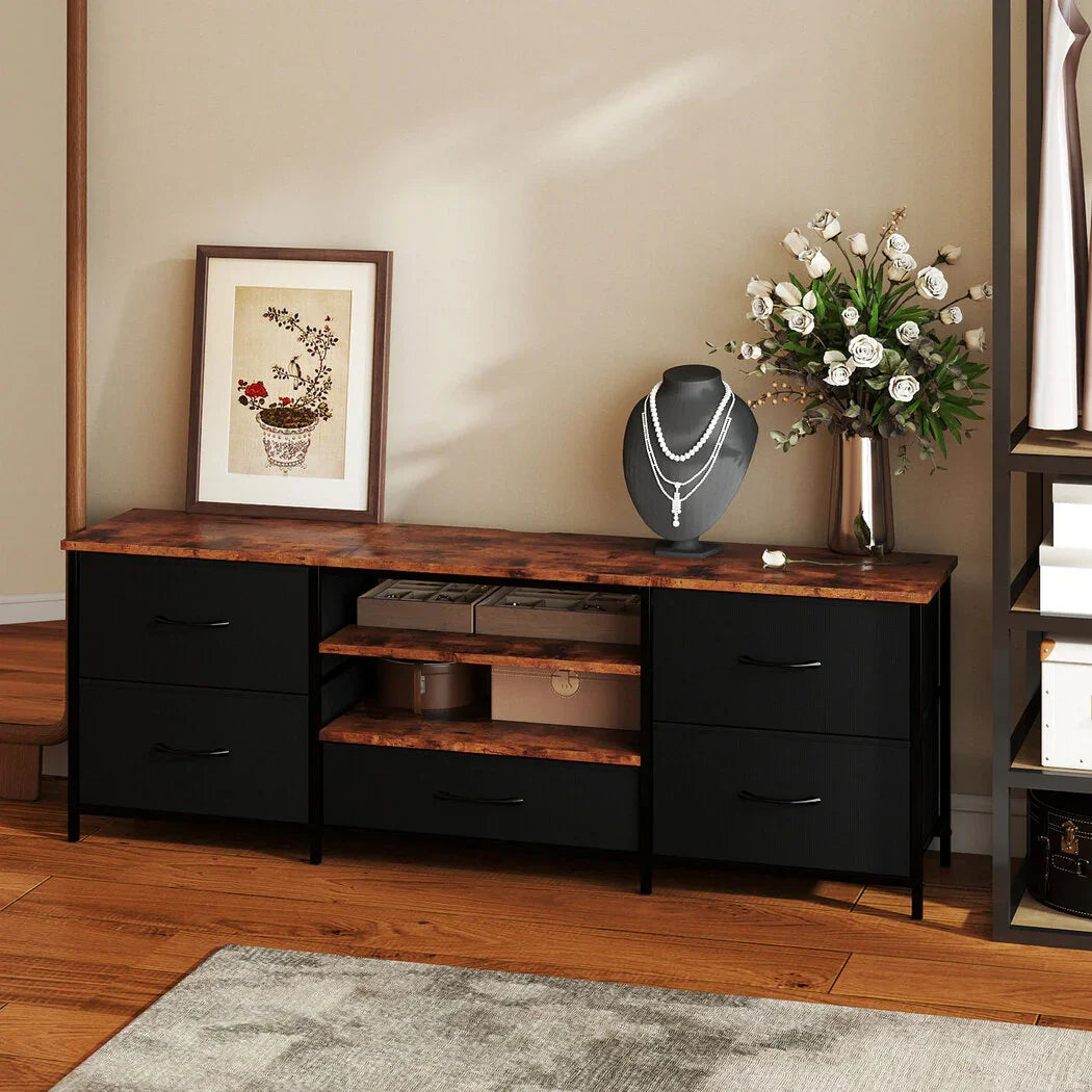 Levede TV Stand Cabinet Entertainment Unit Stand 140cm 5 Drawers Storage Shelves-2050056768209424390