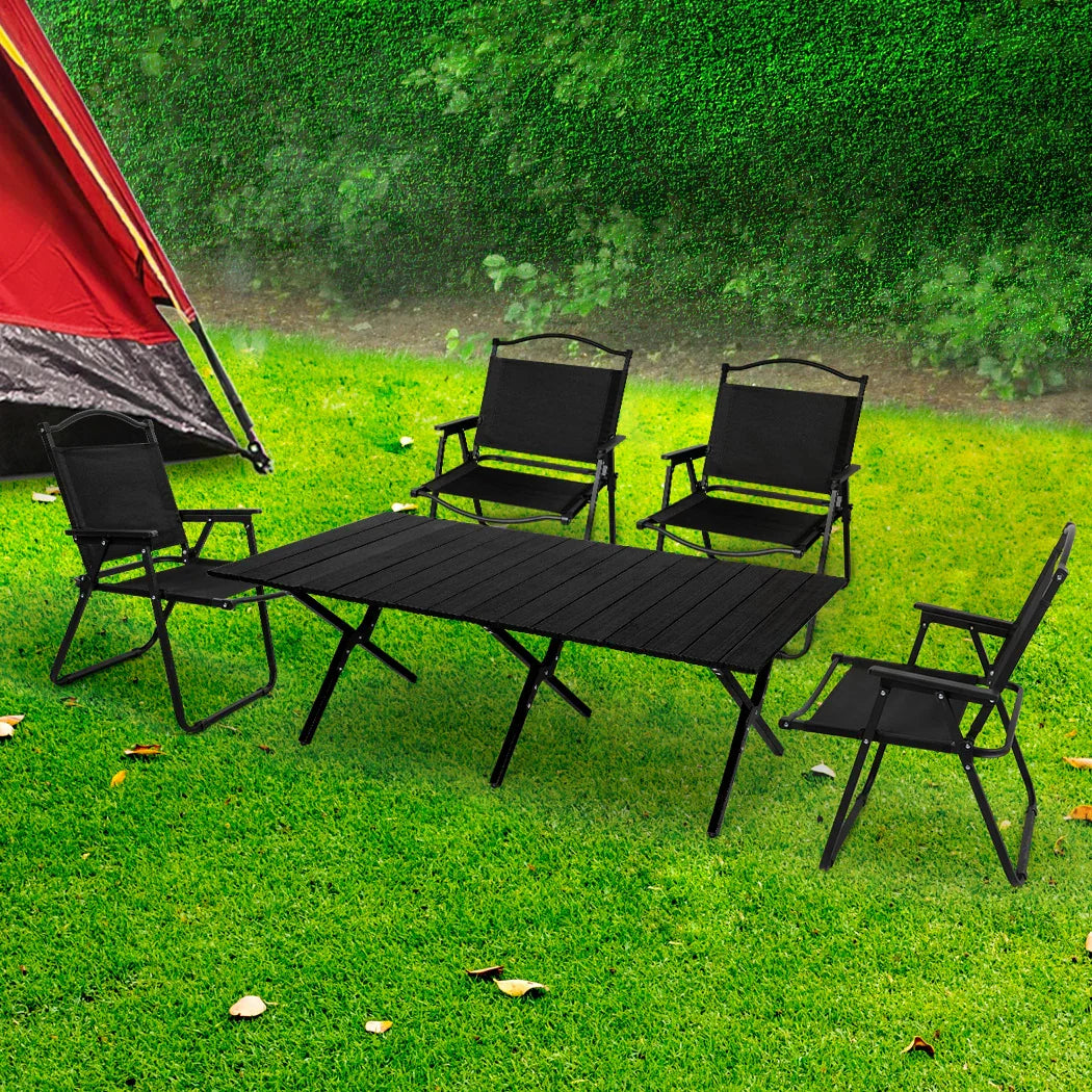 Levede Folding Camping Table Chair Set Black-2006733114986074118