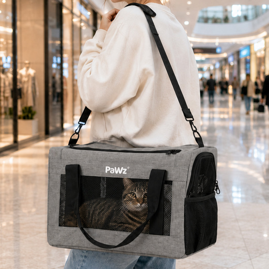 Pawz Cat Carrier Airline Approved 5mm Frame Mesh Windows Gray Oxford-2100034988224417798
