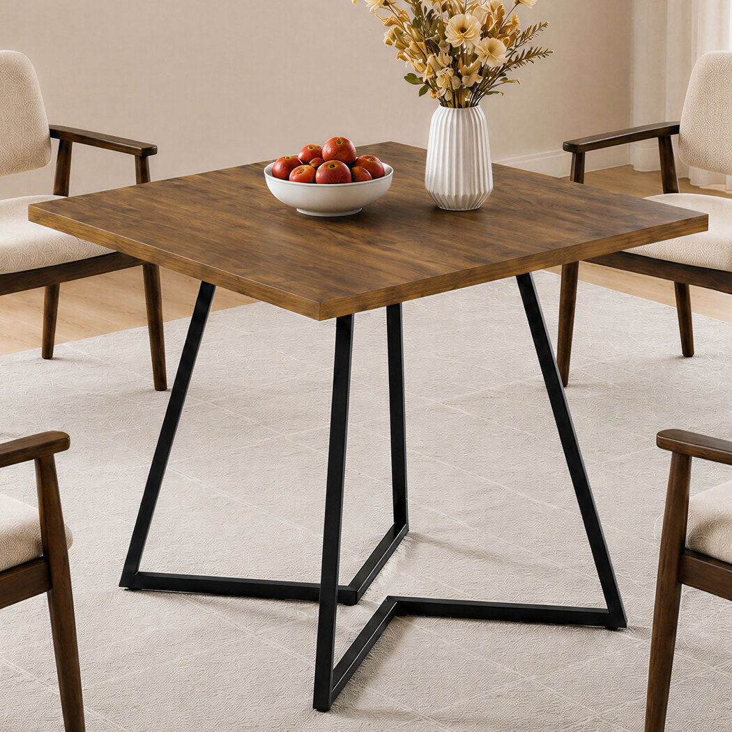 Levede Dining Table 80cm Square Dining Table 4 Seater Wood Top Black Metal-2100034939377553414