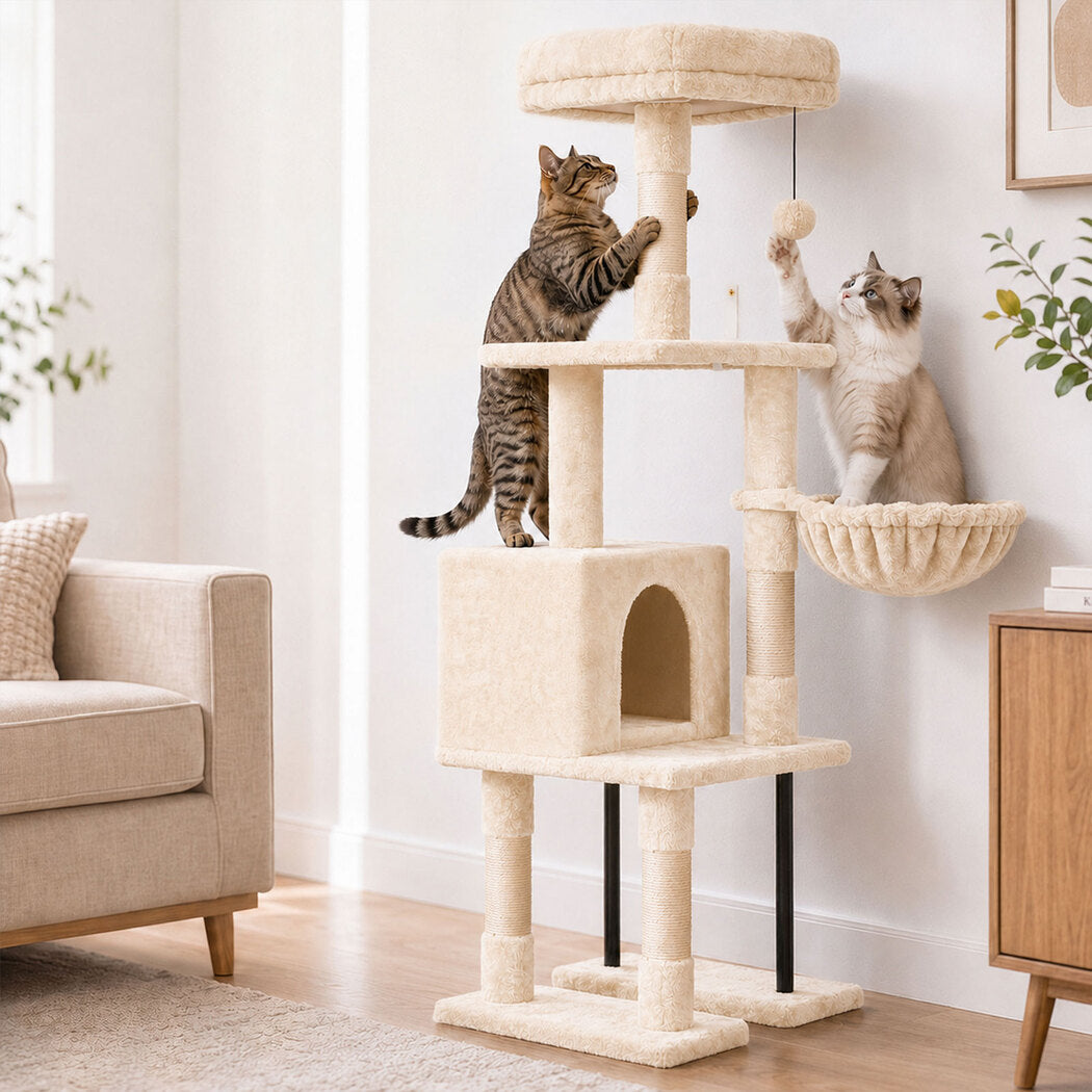 Pawz Cat Tree Cat Tower Multi-Level Cat Bed Cat Scratching Post 125cm Beige-2100034991751827462