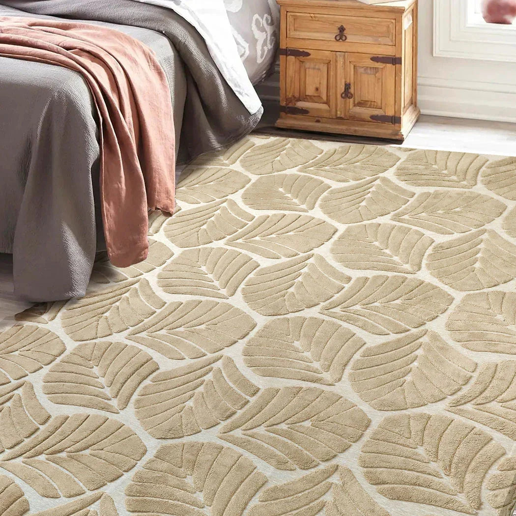 Marlow Floor Rug Soft Embossed Carpet Non Slip Plush Shaggy Rugs Leaf Pattern-2018816822400389126