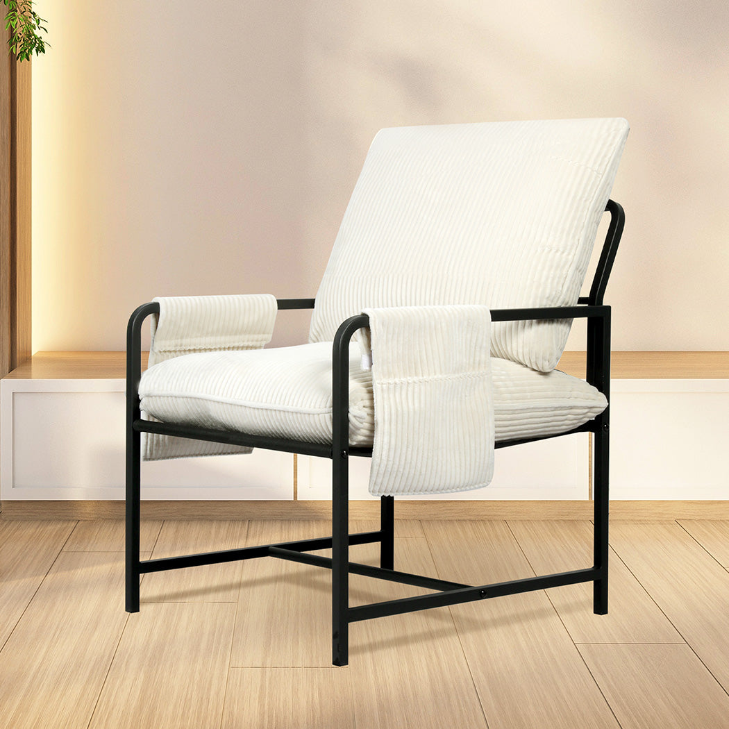 Levede Metal Framed Lounge Chair Corduroy in Beige-1919278353102278662