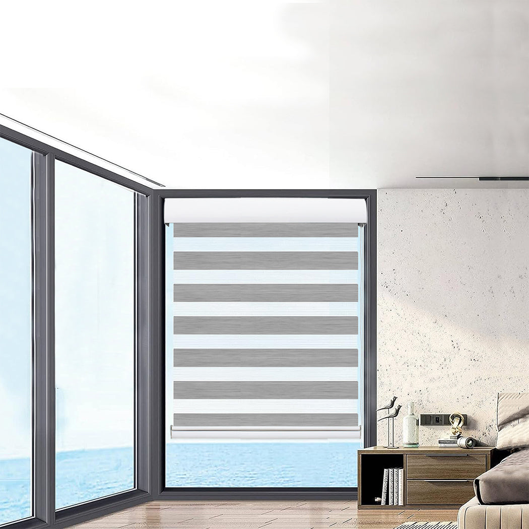 Marlow Blackout Zebra Roller Blind Curtains 90x210 Grey-1864183269055139846
