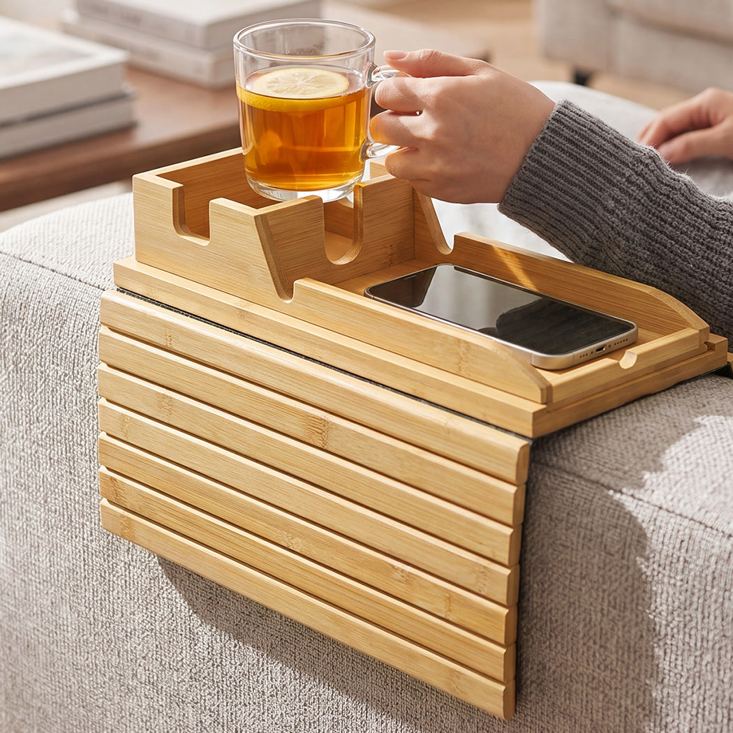 Levede Bamboo Sofa Arm Tray Cup Holder Detachable Couch Side Table Non-Slip-2072893557148094470