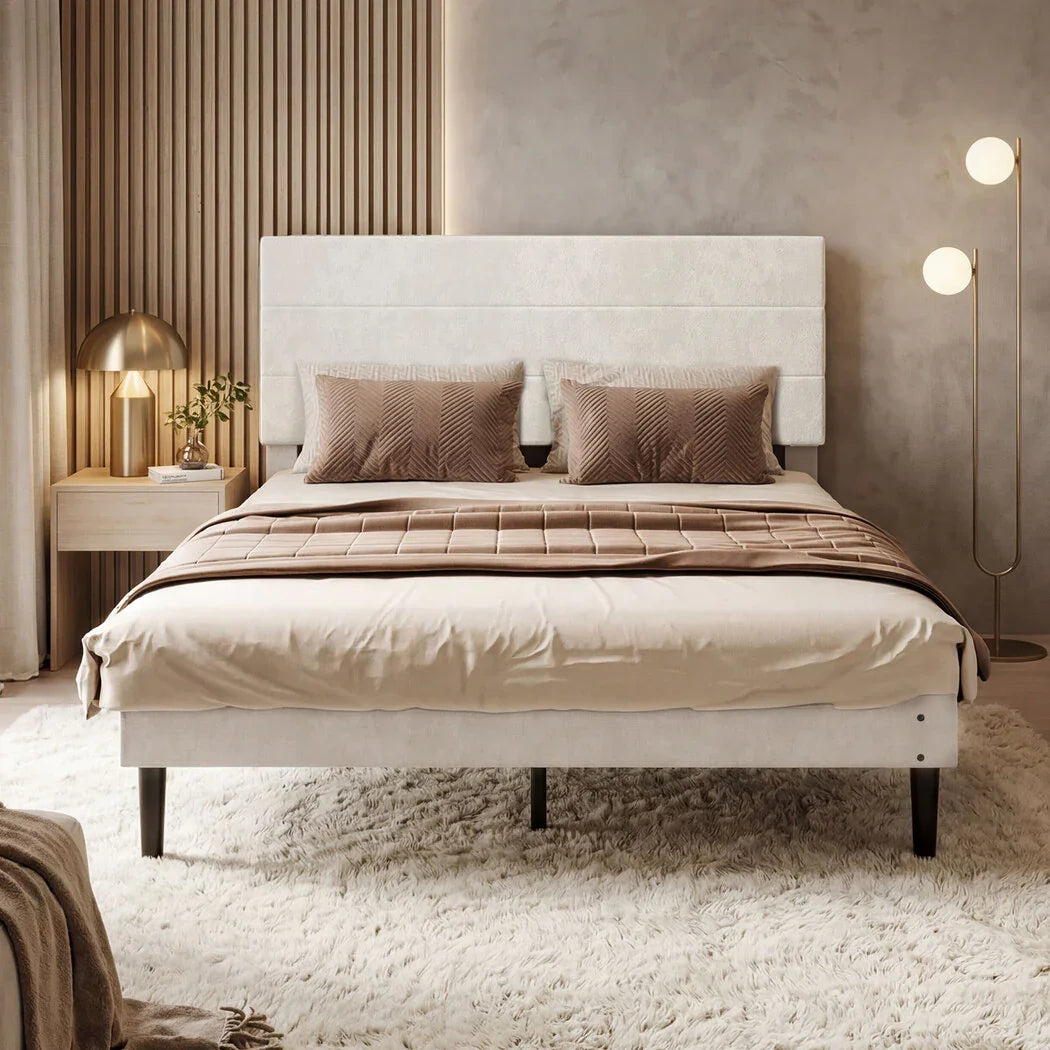 Levede Double Bed Frame Upholstered Adjustable Headboard Platform Mattress Base-2050056771569061894