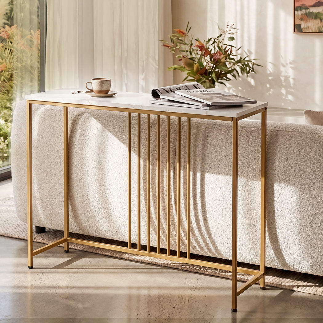 Levede Hallway Table Narrow Console Marble Effect Tabletop Adjustable Foot Pads-2050059016528334854