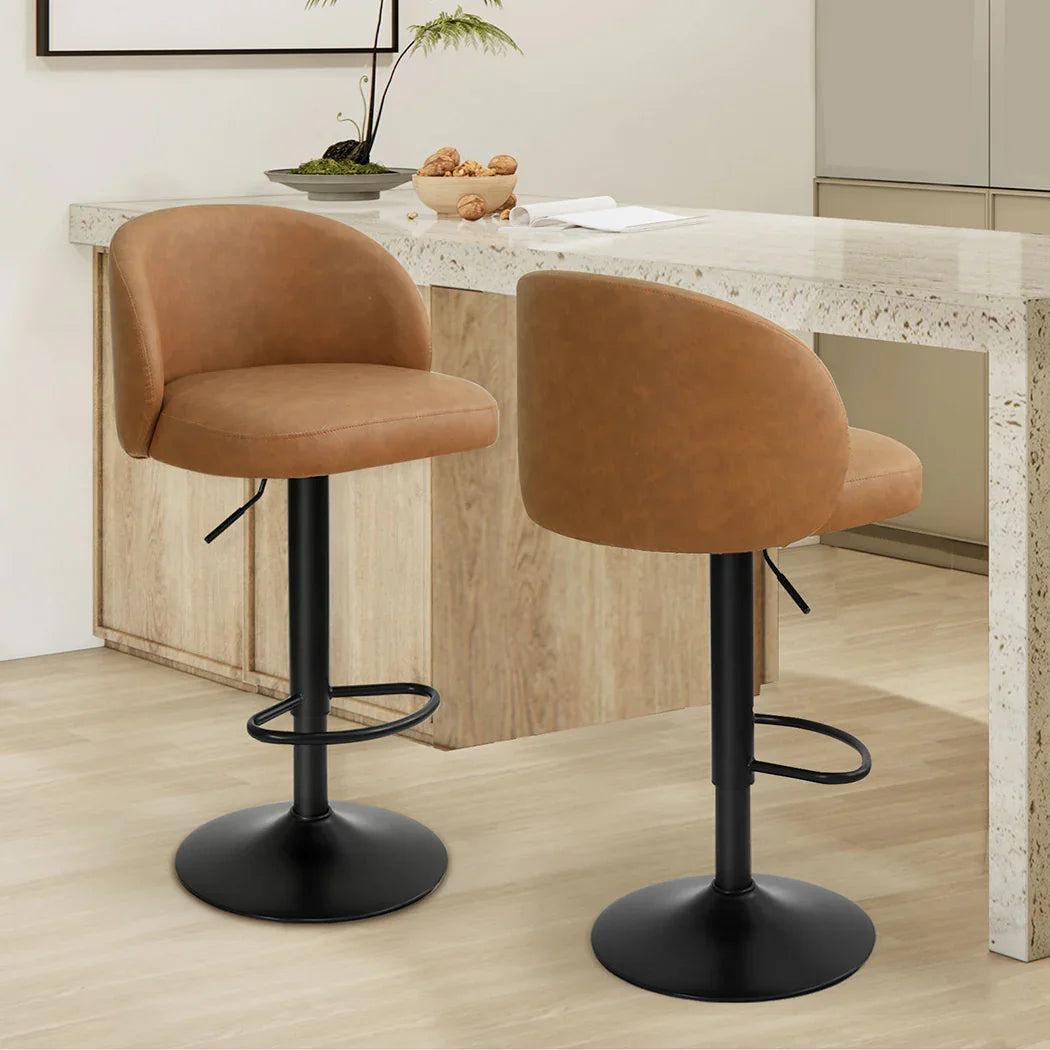 Levede 4x Bar Stool Swivel Gas Lift PU Leather Brown-2018816907184050182