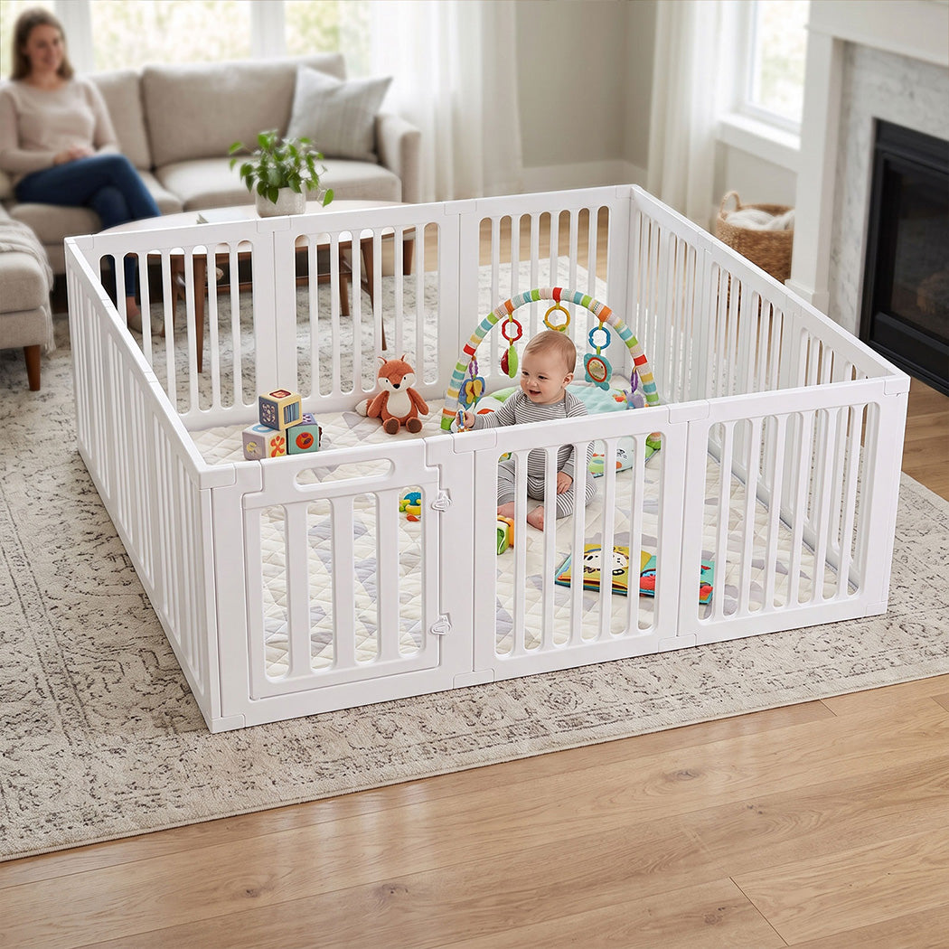 BoPeep Large Baby Playpen HDPE Safety Fence with 36 Suction Cups Indoor White-2100034971078103046