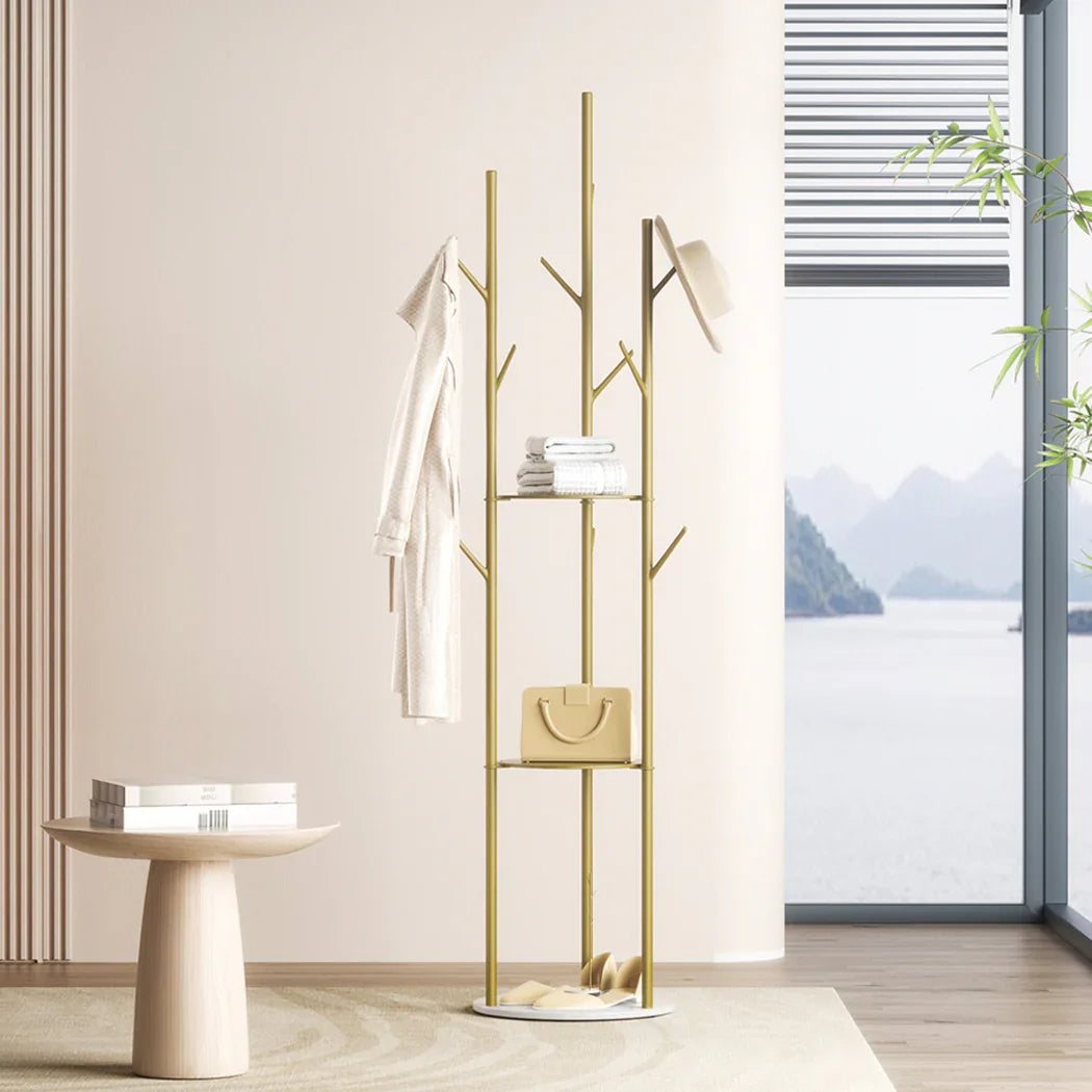 Levede Coat Rack Clothes Stand 8 Hook Organizer Gold-2018816841975205894