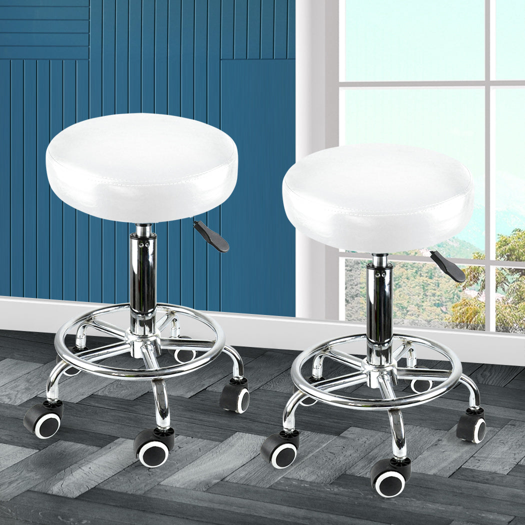 2x Levede Swivel Salon Barstool Hairdressing White-1864184633558700038