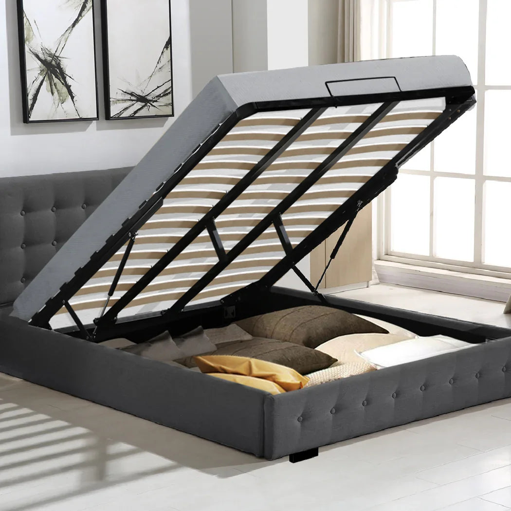 Levede Fabric Bed Frame King Tufted Dark Grey-2006733222549000198