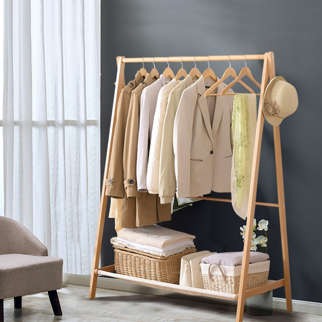 Levede Clothes Rack Wooden Wardrobe Natural-1864183302496325638