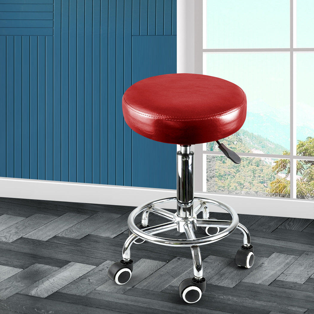 Levede Salon Stool Swivel Barber Stools Red-1864184632568844294