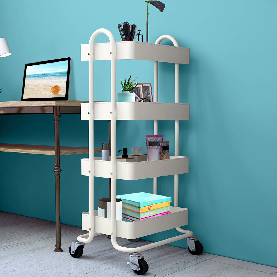 Levede 4 Tiers Kitchen Trolley Cart White-1917016722343333896