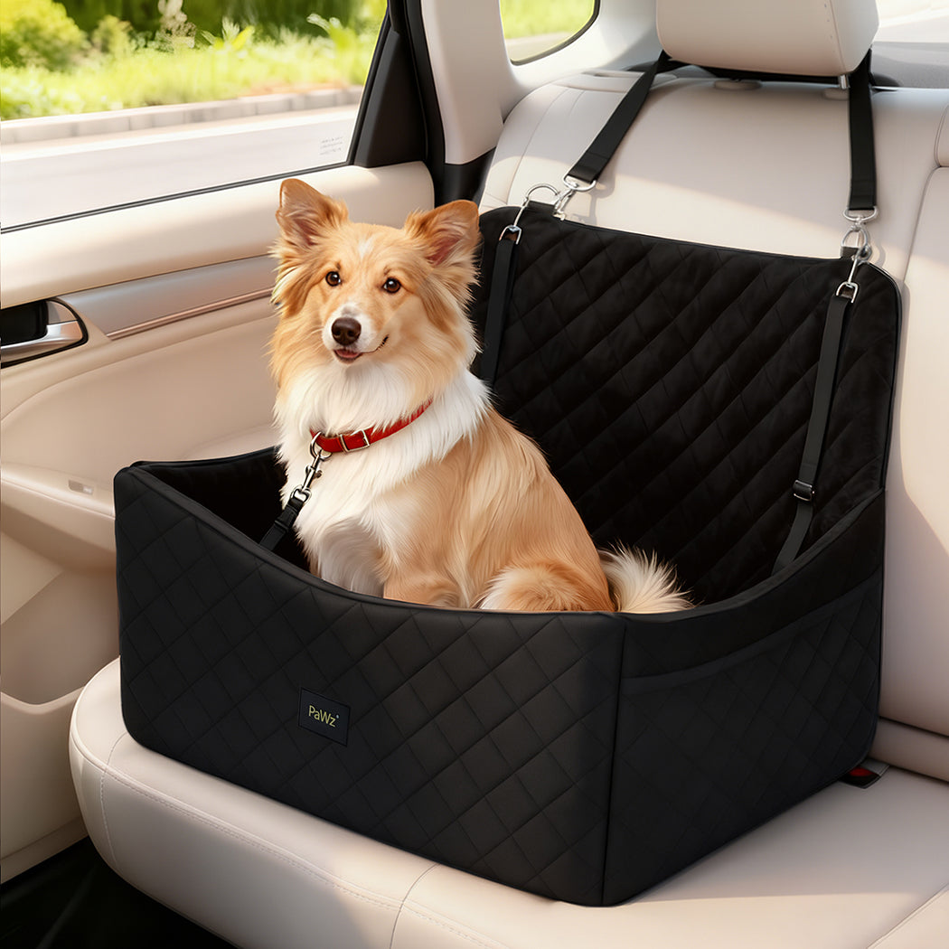 Pawz Dog Car Seat Booster with Safety Belt  Leashes  for Large Sized Dogs Black-2100034987414917127