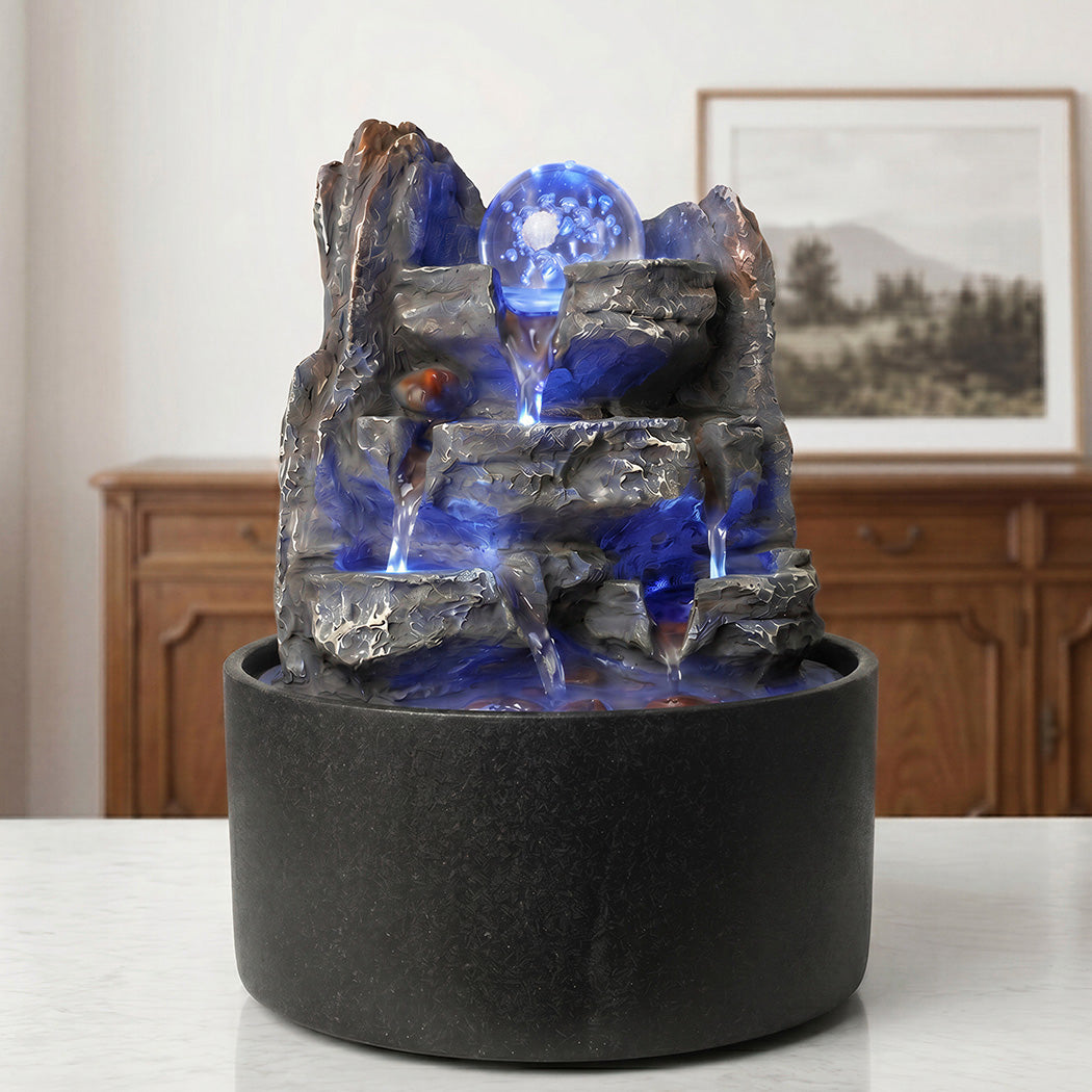 Spector Tabletop Water Fountain Resin LED Light 3 Flow Levels Waterfall Office-2061251862543339527