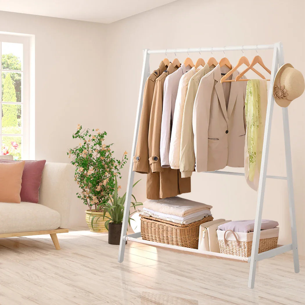 Levede Clothes Rack Wooden Wardrobe White-2006733282632404999