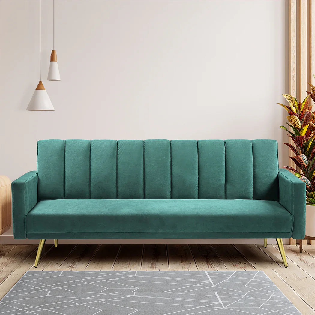 Levede Sofa Bed Convertible Velvet Lounge Recliner Couch Sleeper 3 Seater Green-2006732804997648391