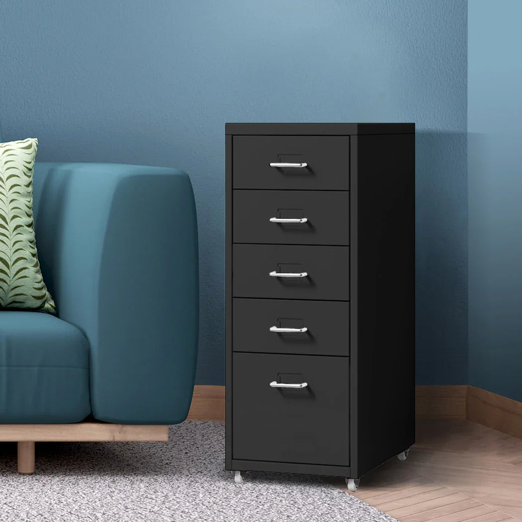 Levede 5 Drawer Office Cabinet Drawers Black-2018816806168432646