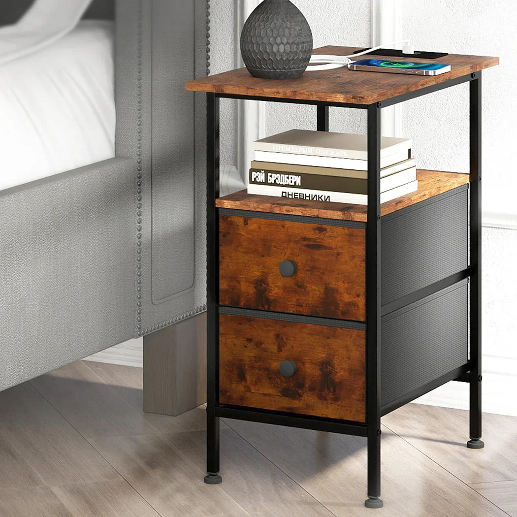 Levede Bedside Table Side Table 2 Drawers Cabinet Brown-2050056916507430919