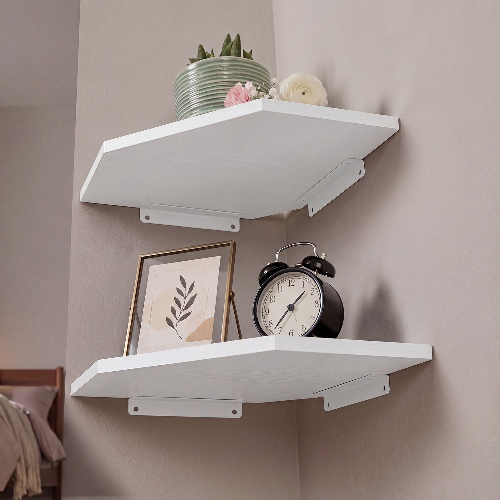Levede Corner Shelves 2 Pcs Wall Mounted Floating Storage Display Rack Bedroom-2061251869040316423